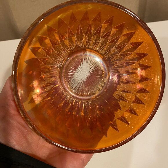 Vintage Pink Carnival‎ Glass Bowl 5” Iridescent Diamond Cut Candy Dish - Picture 4 of 4